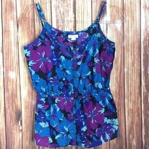 Kirra Floral Peplum Purple Blue Button Front Tank